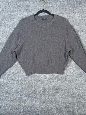 Zara Knit Womens Medium Gray‎ Ribbed Viscose Sweater Shirt